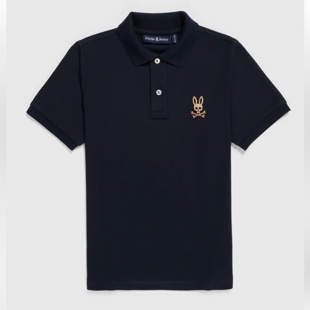 Like New Mens Psycho Bunny Navy Polo Collared Shirt. Short Sleeved. SZ 7